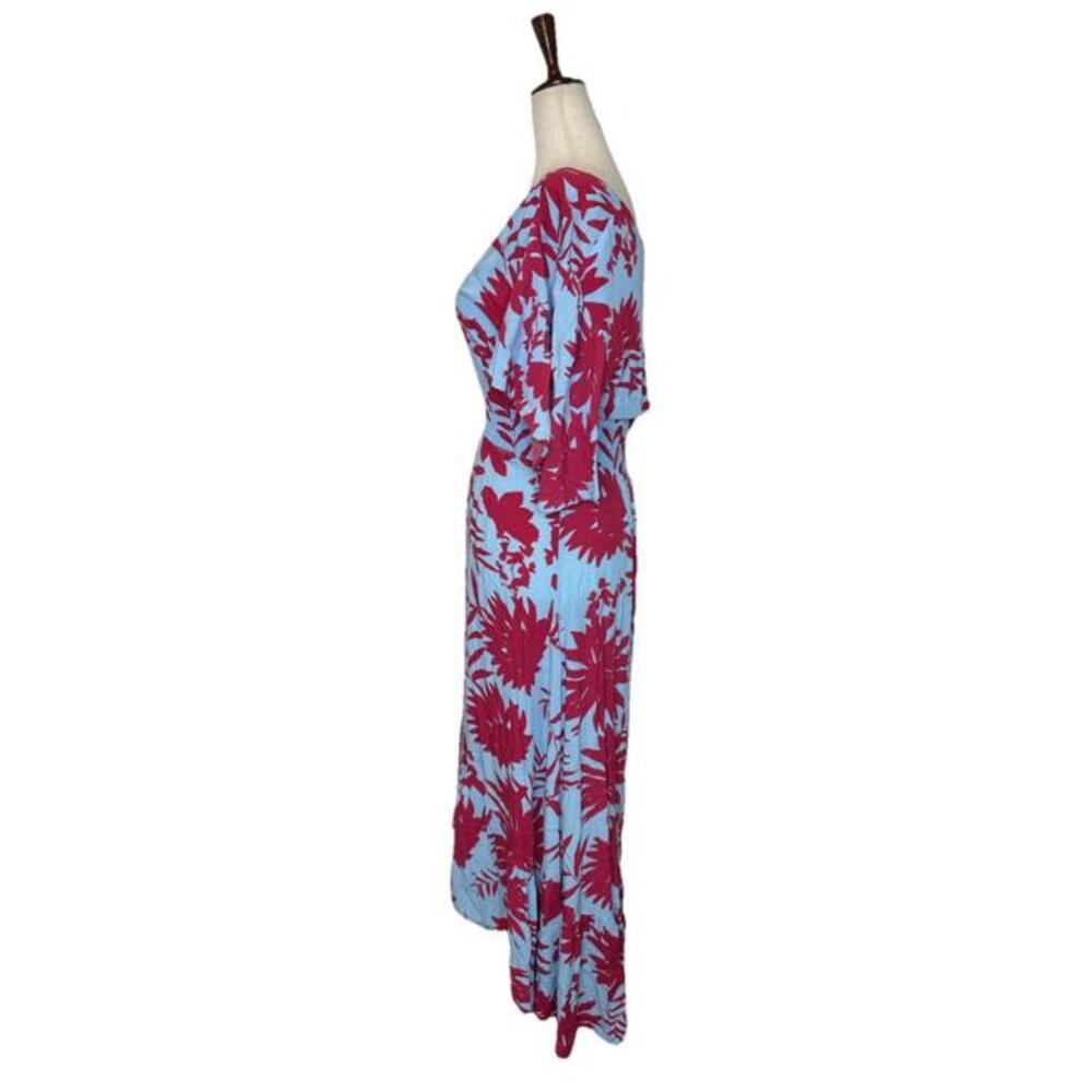 Abel The Label Anthro Cassidy Midi Dress S Floral Smocked Waist Pink Blue Hi Lo - Picture 4 of 9
